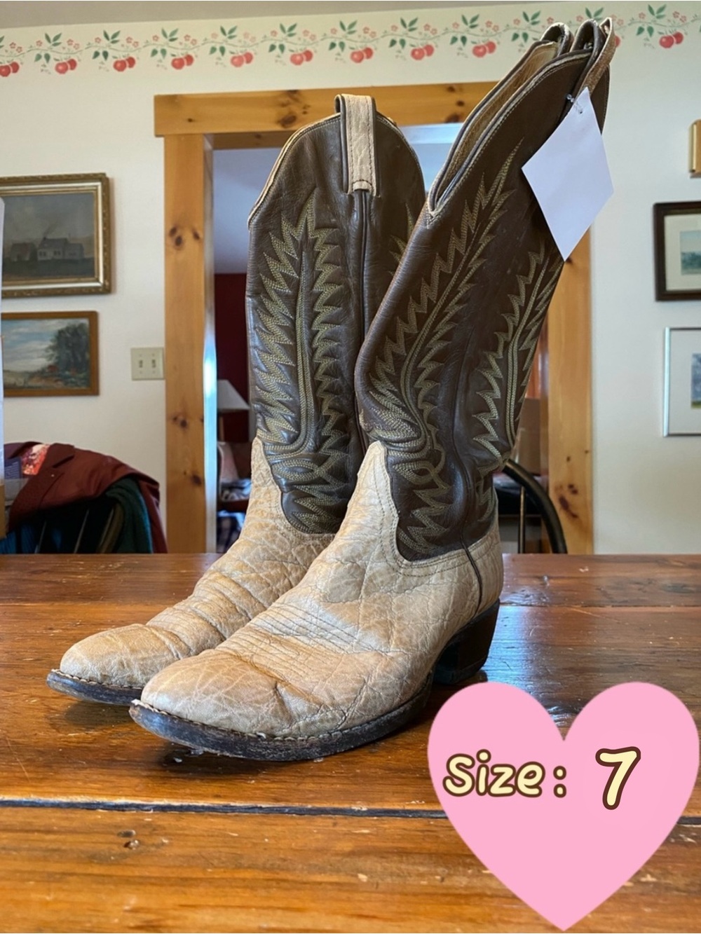 Tony Lama Women's Two-Tone Brown Western Cowboy Boots - Size 7b
